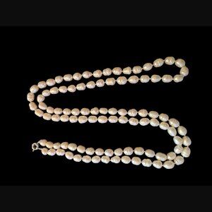 Natural .5" White Pearl Hand Knotted 54" Long Heavy Necklace Silver Tone